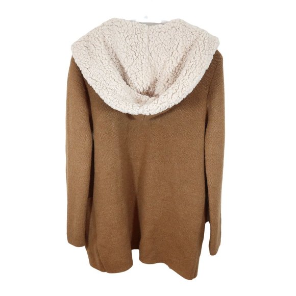 ZARA Size S Tan Cream Oversized Hooded Open Front Fleece Lined Cardigan Sweater - Picture 2 of 4